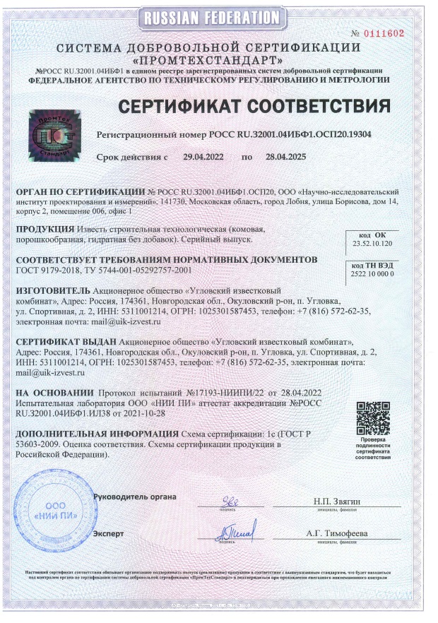 Сертификат соответствия Углов до 05.05.2022г.